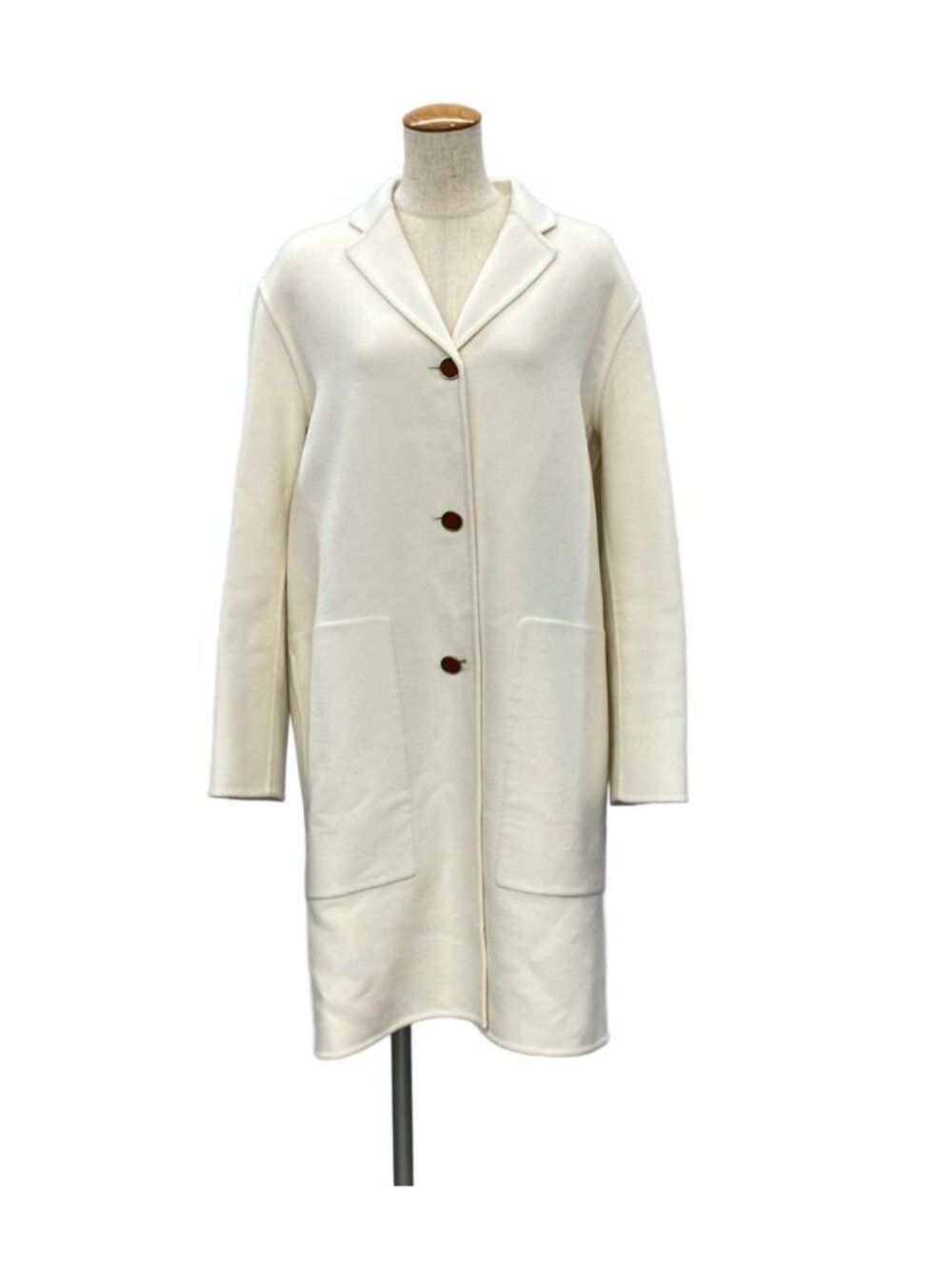 Hermes Sellier Buttons Double Face Clou de Selle Long Coat Cashmere 100% 38